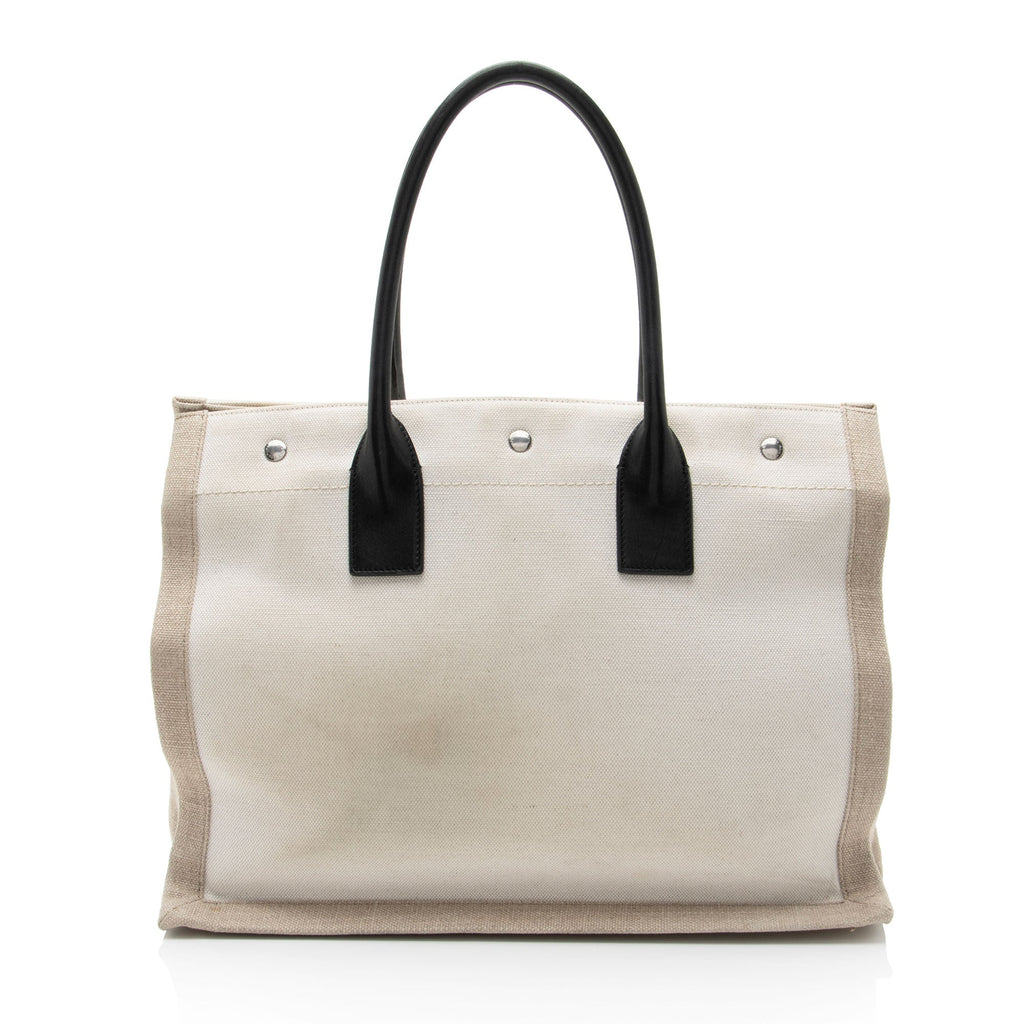 Saint Laurent Canvas Calfskin Rive Gauche Small Tote