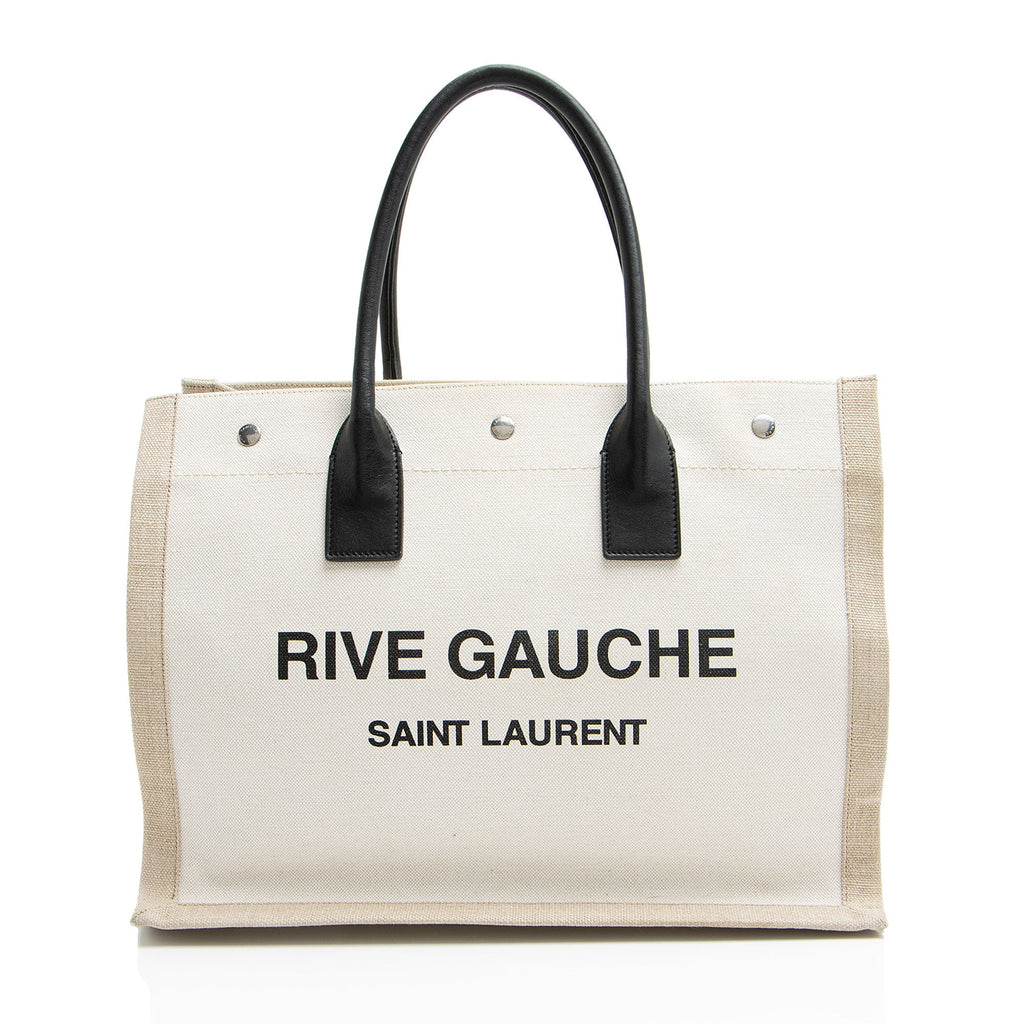 Saint Laurent Canvas Calfskin Rive Gauche Small Tote