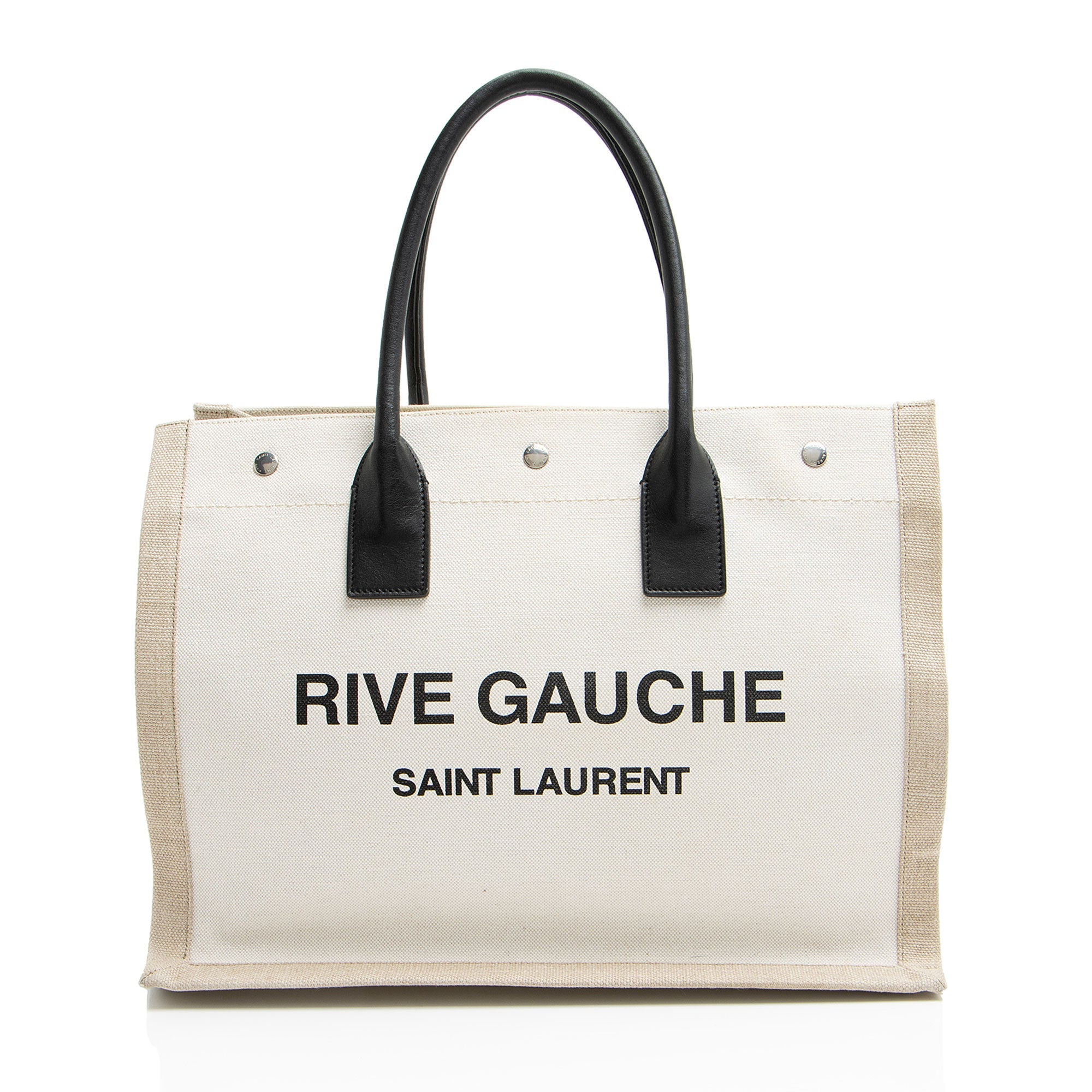 Saint Laurent Canvas Calfskin Rive Gauche Small Tote