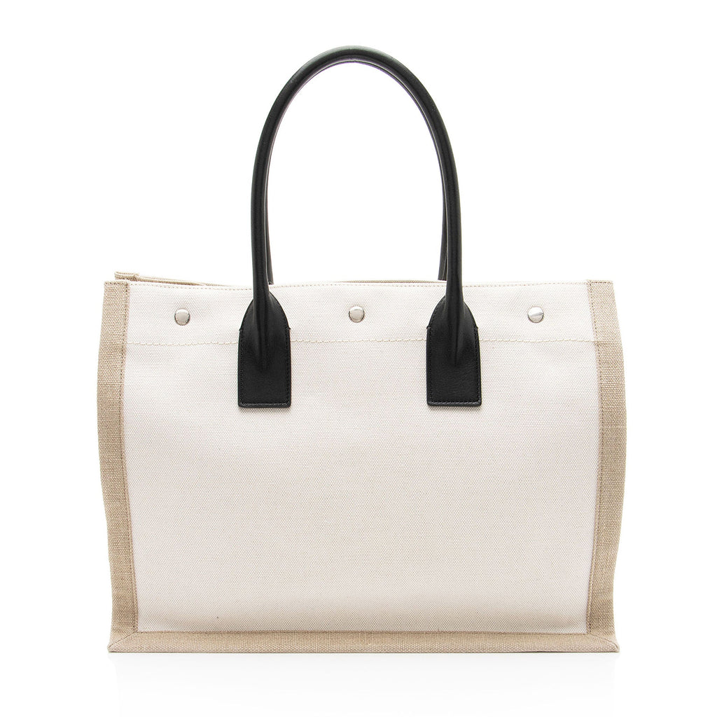 Saint Laurent Canvas Calfskin Rive Gauche Small Tote