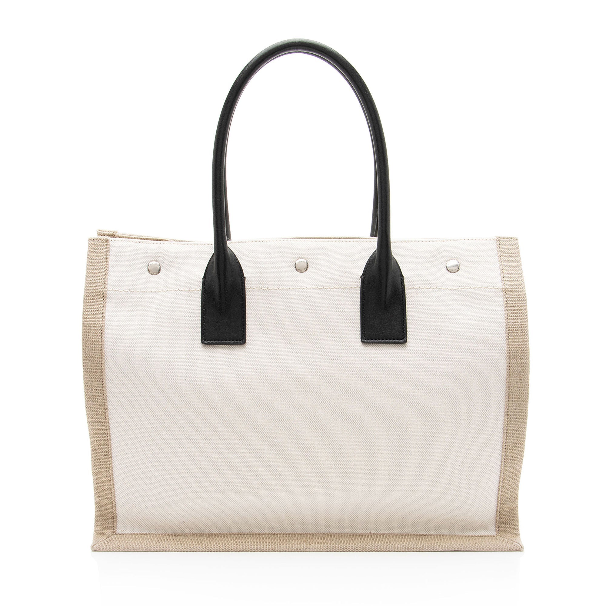 Saint Laurent Canvas Calfskin Rive Gauche Small Tote