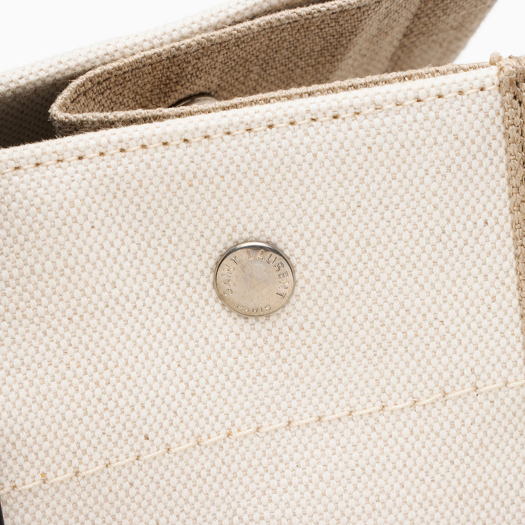 Saint Laurent Canvas Calfskin Rive Gauche Small Tote