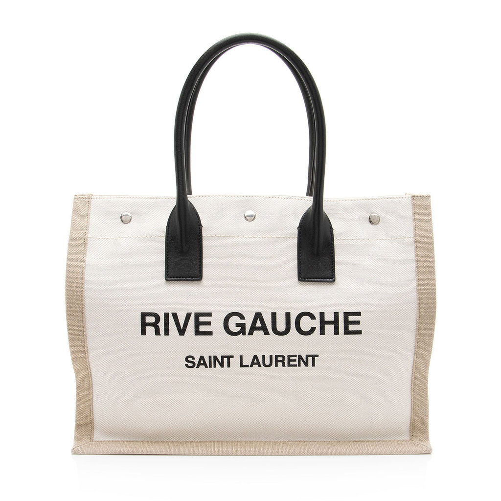 Saint Laurent Canvas Calfskin Rive Gauche Small Tote