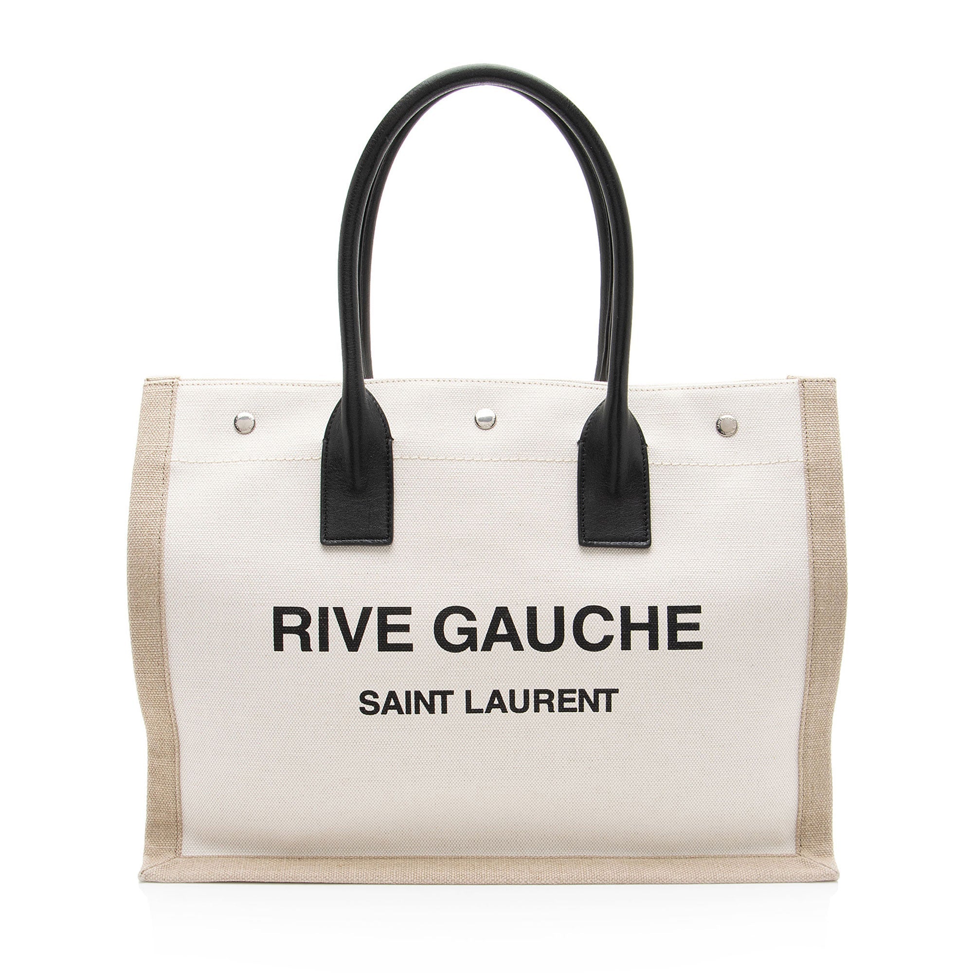 Saint Laurent Canvas Calfskin Rive Gauche Small Tote
