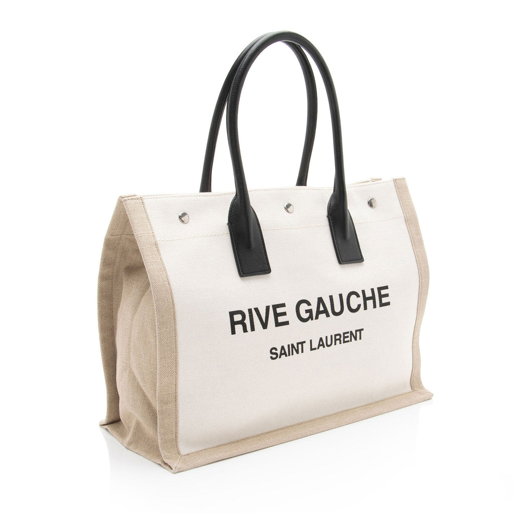 Saint Laurent Canvas Calfskin Rive Gauche Small Tote