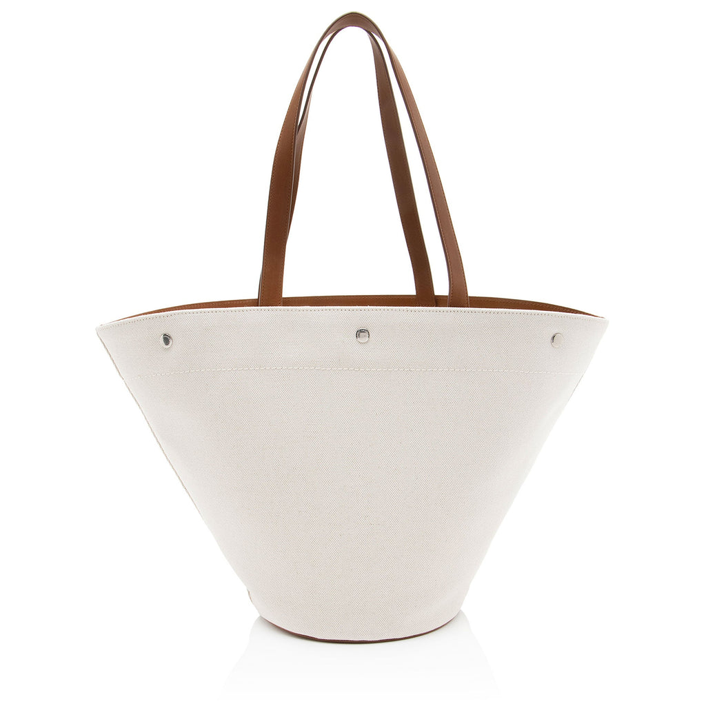 Saint Laurent Canvas Calfskin Trapezoid Rive Gauche Tote