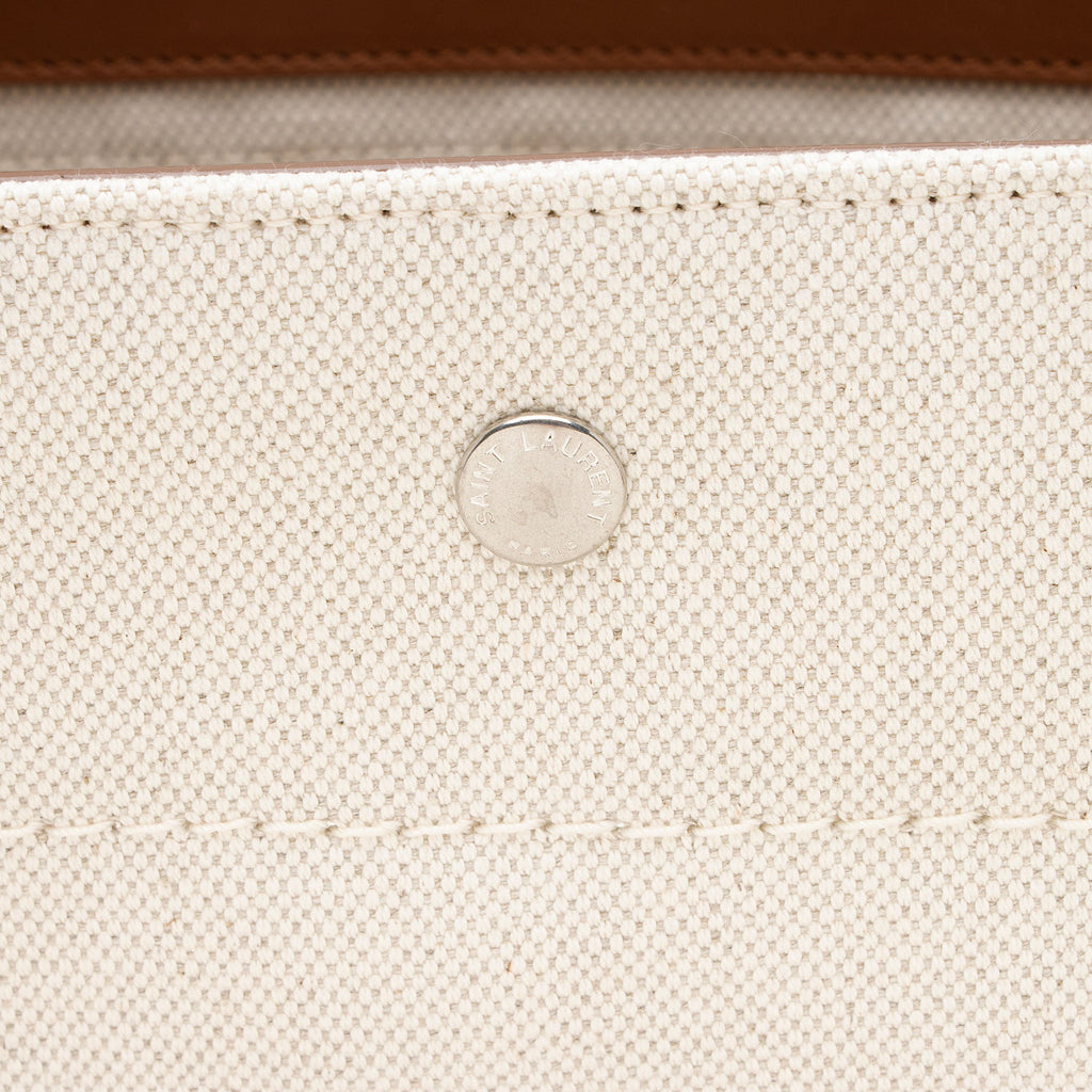 Saint Laurent Canvas Calfskin Trapezoid Rive Gauche Tote
