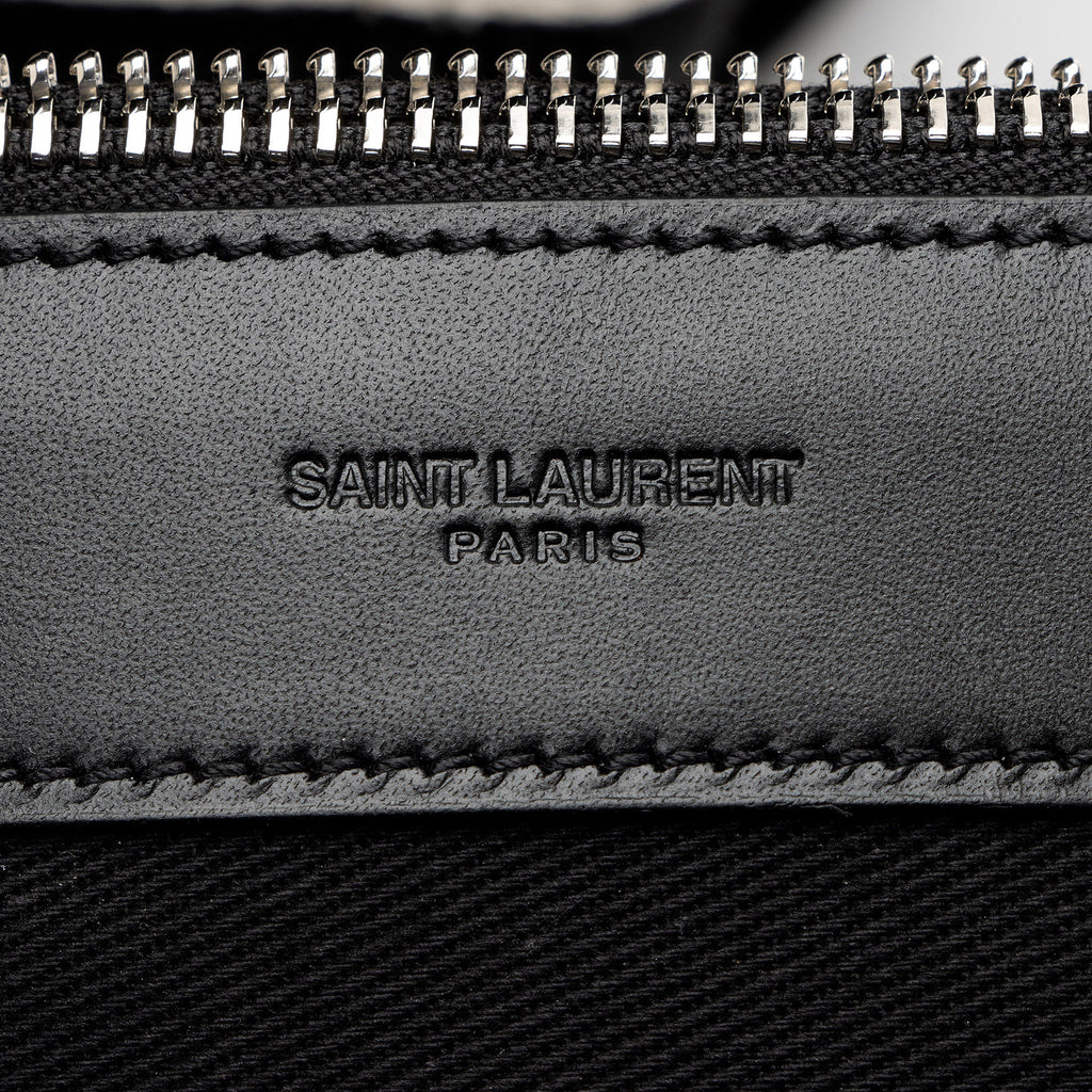 Saint Laurent Canvas Embroidered Rive Gauche Drawstring Sling Bag