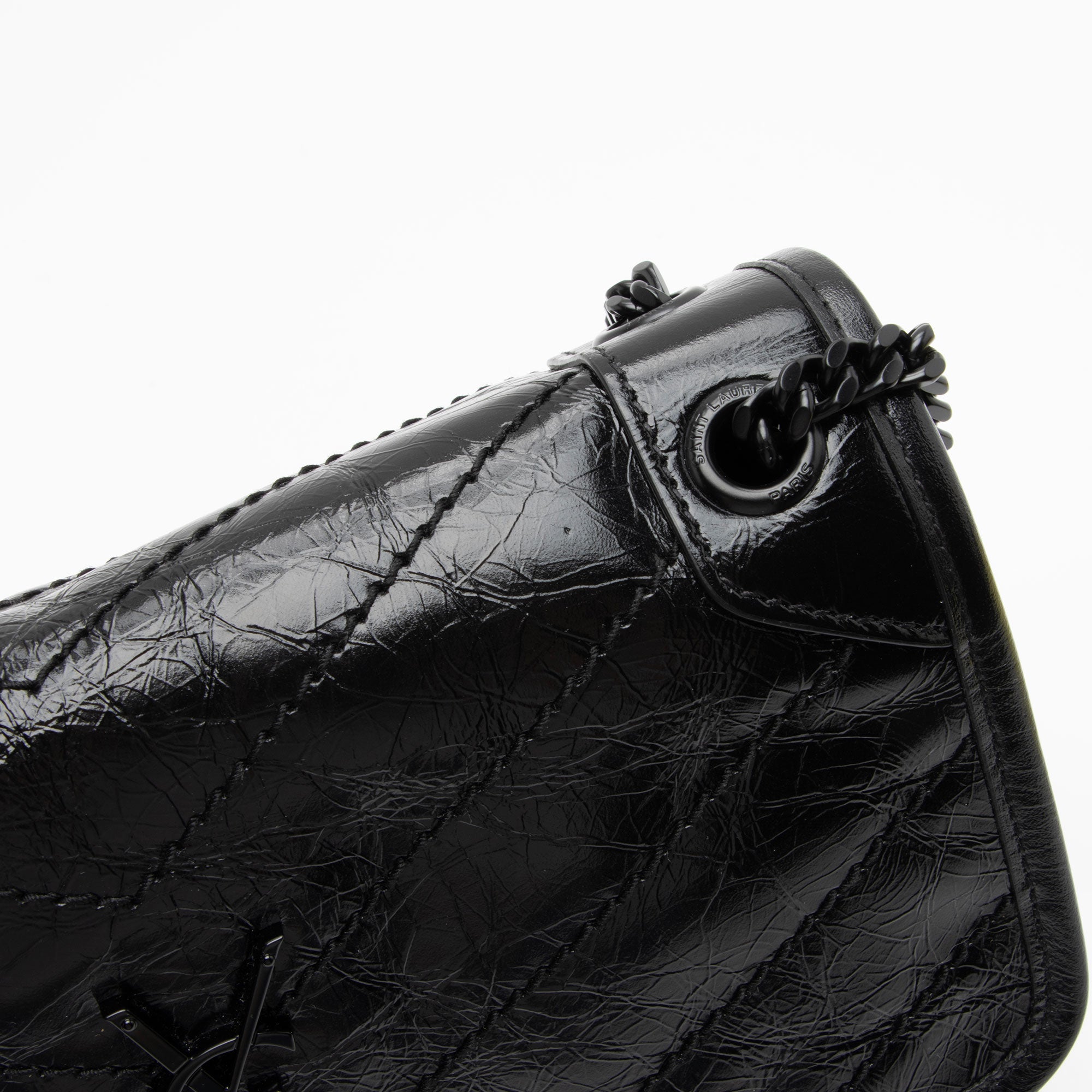 Saint Laurent Crinkled Calfskin Monogram Niki Baby Shoulder Bag (SHF-BRqPlH)