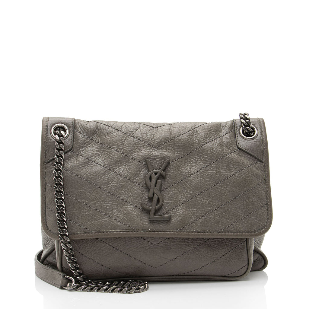 Saint Laurent Crinkled Calfskin Monogram Niki Medium Shoulder Bag (SHF-BbD05y)