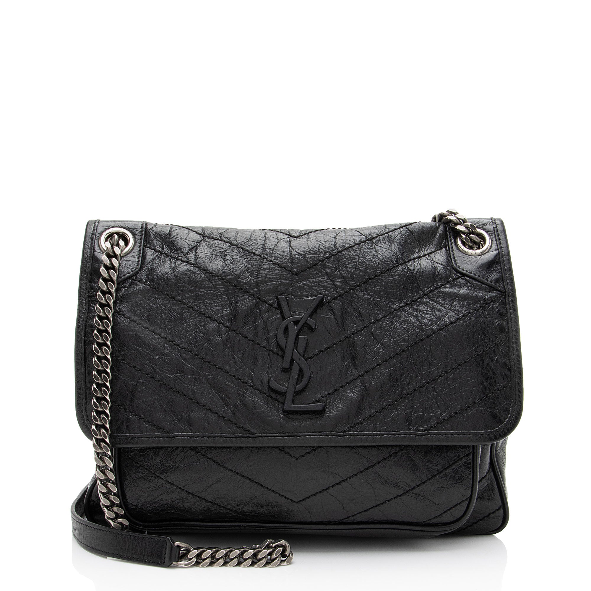 Saint Laurent Crinkled Calfskin Monogram Niki Medium Shoulder Bag
