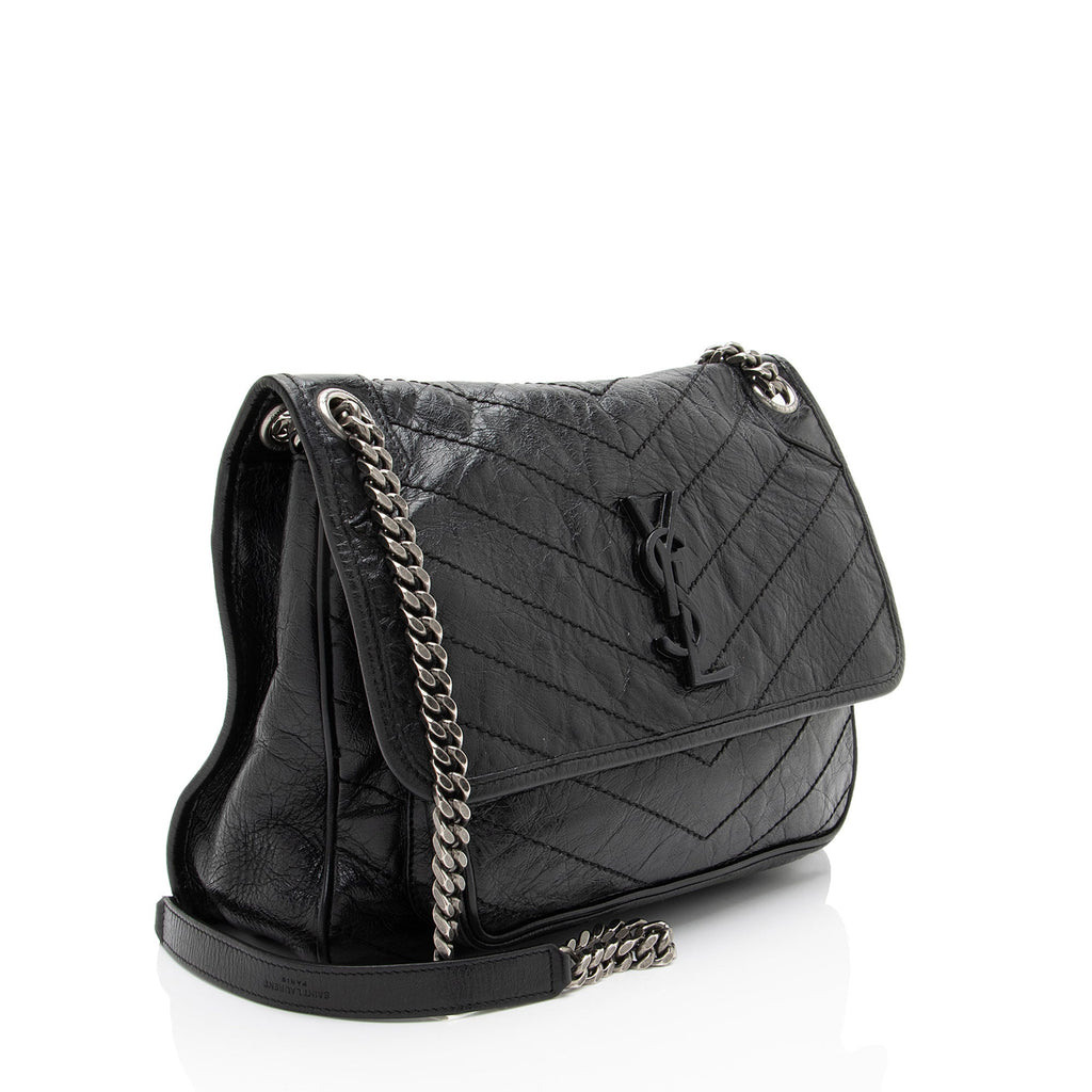 Saint Laurent Crinkled Calfskin Monogram Niki Medium Shoulder Bag