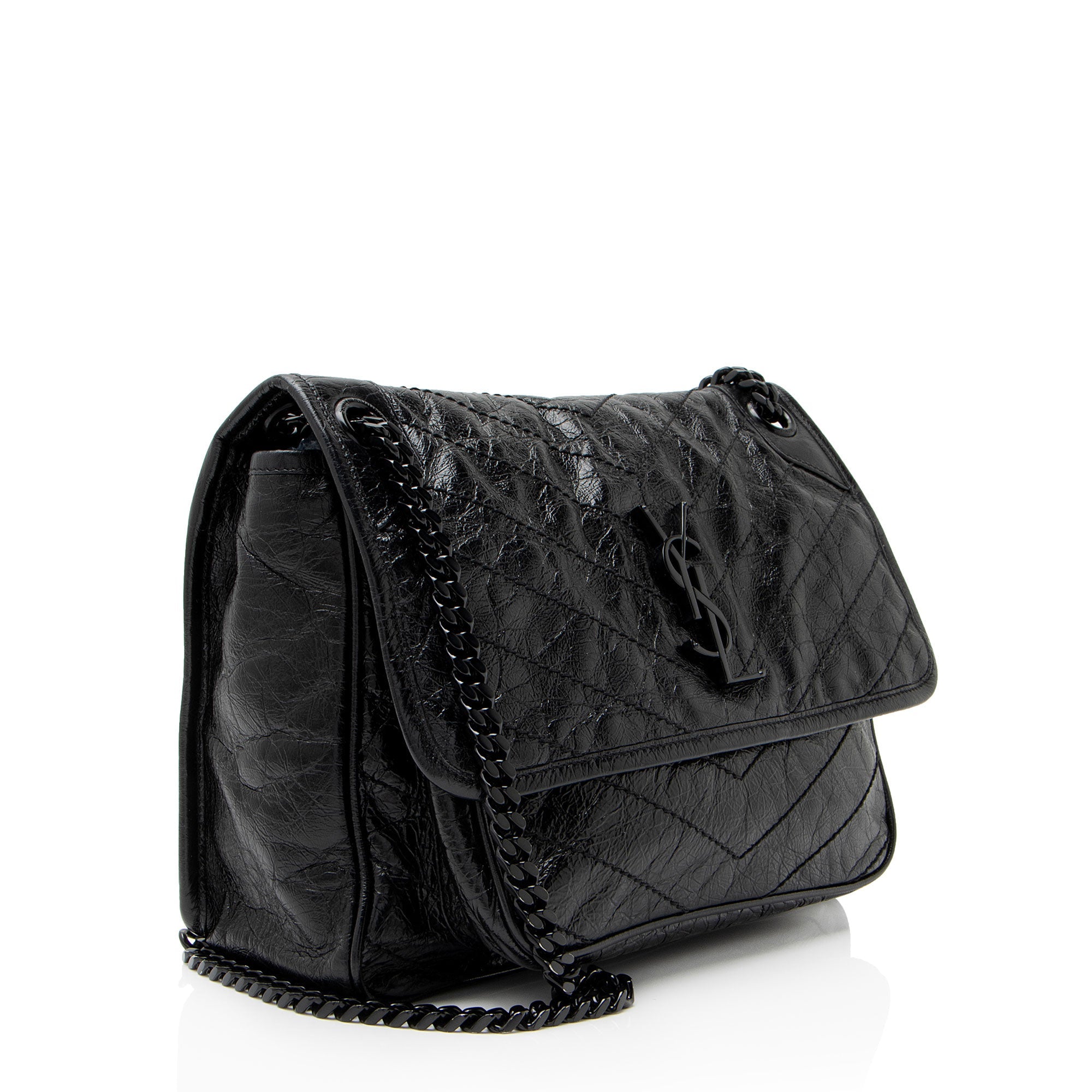 Saint Laurent Crinkled Calfskin Monogram Niki Medium Shoulder Bag