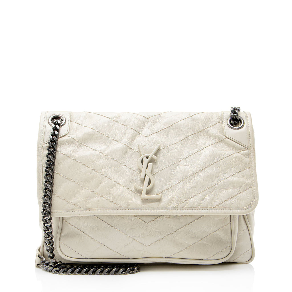 Saint Laurent Crinkled Calfskin Monogram Niki Medium Shoulder Bag