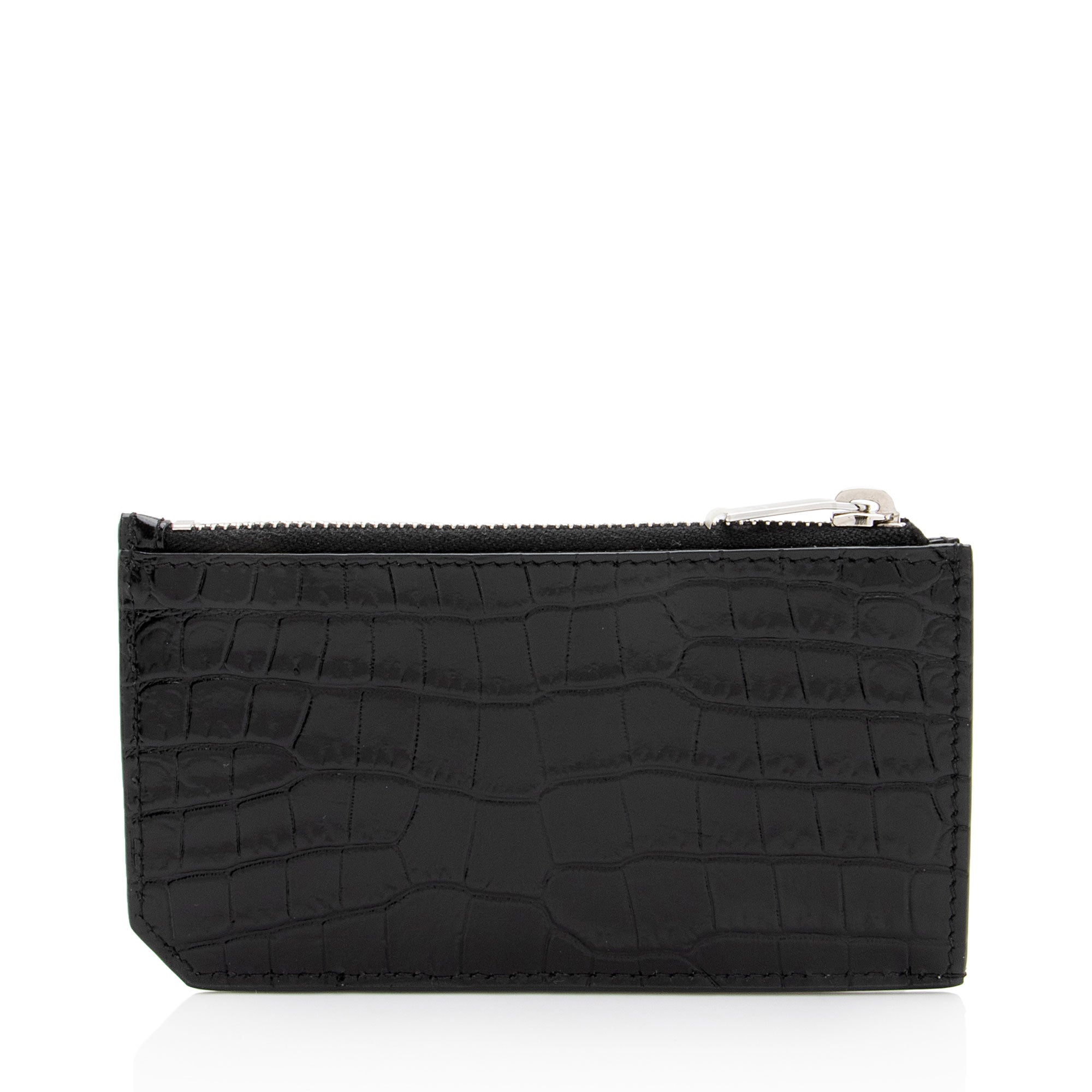 Saint Laurent Croc Embossed Leather Fragments Zipper Card Case