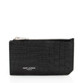 Saint Laurent Croc Embossed Leather Fragments Zipper Card Case