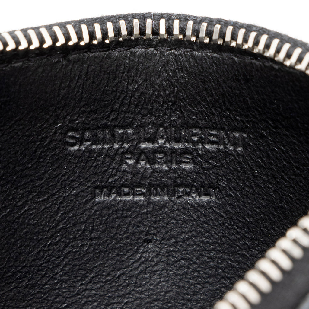 Saint Laurent Croc Embossed Leather Fragments Zipper Card Case