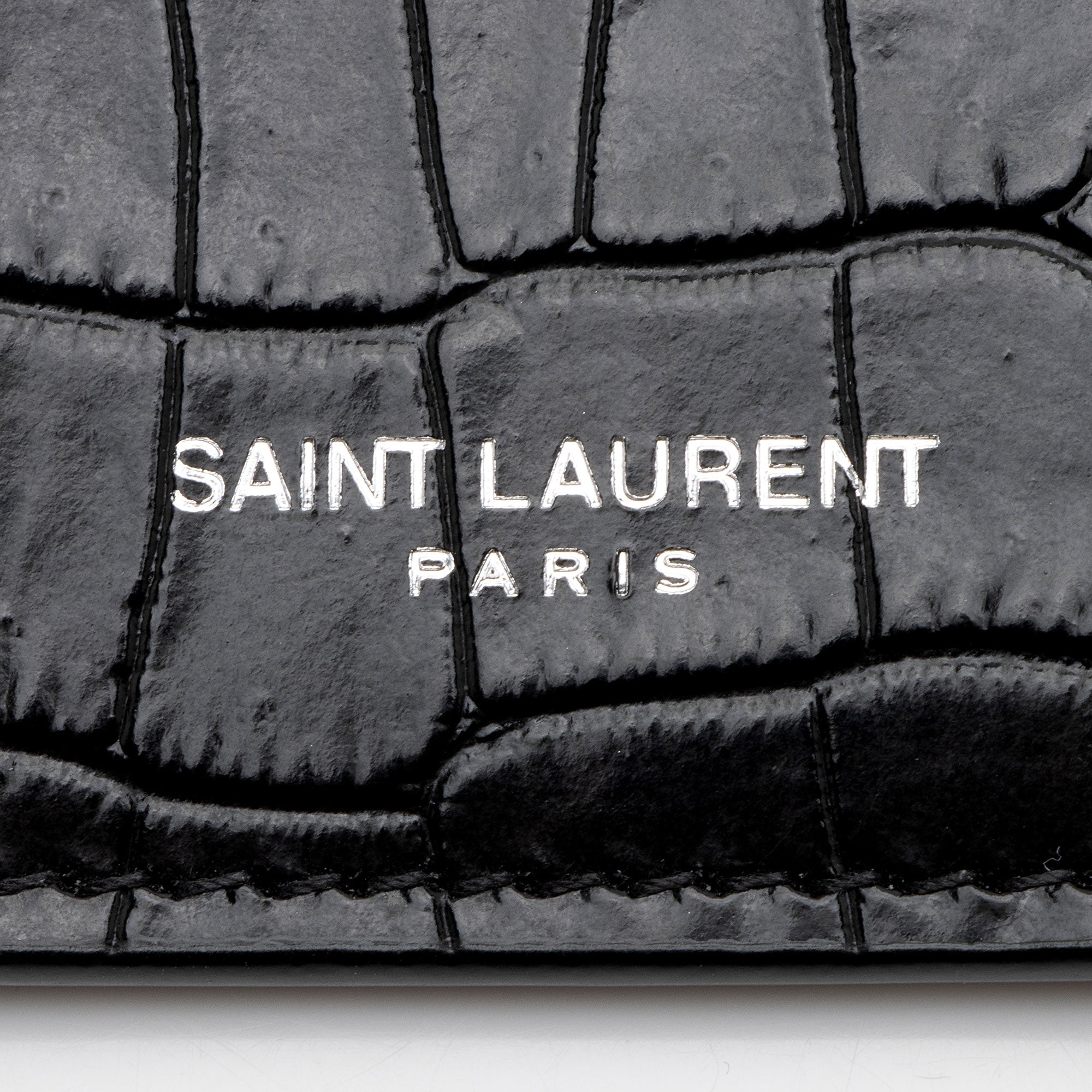 Saint Laurent Croc Embossed Leather Fragments Zipper Card Case
