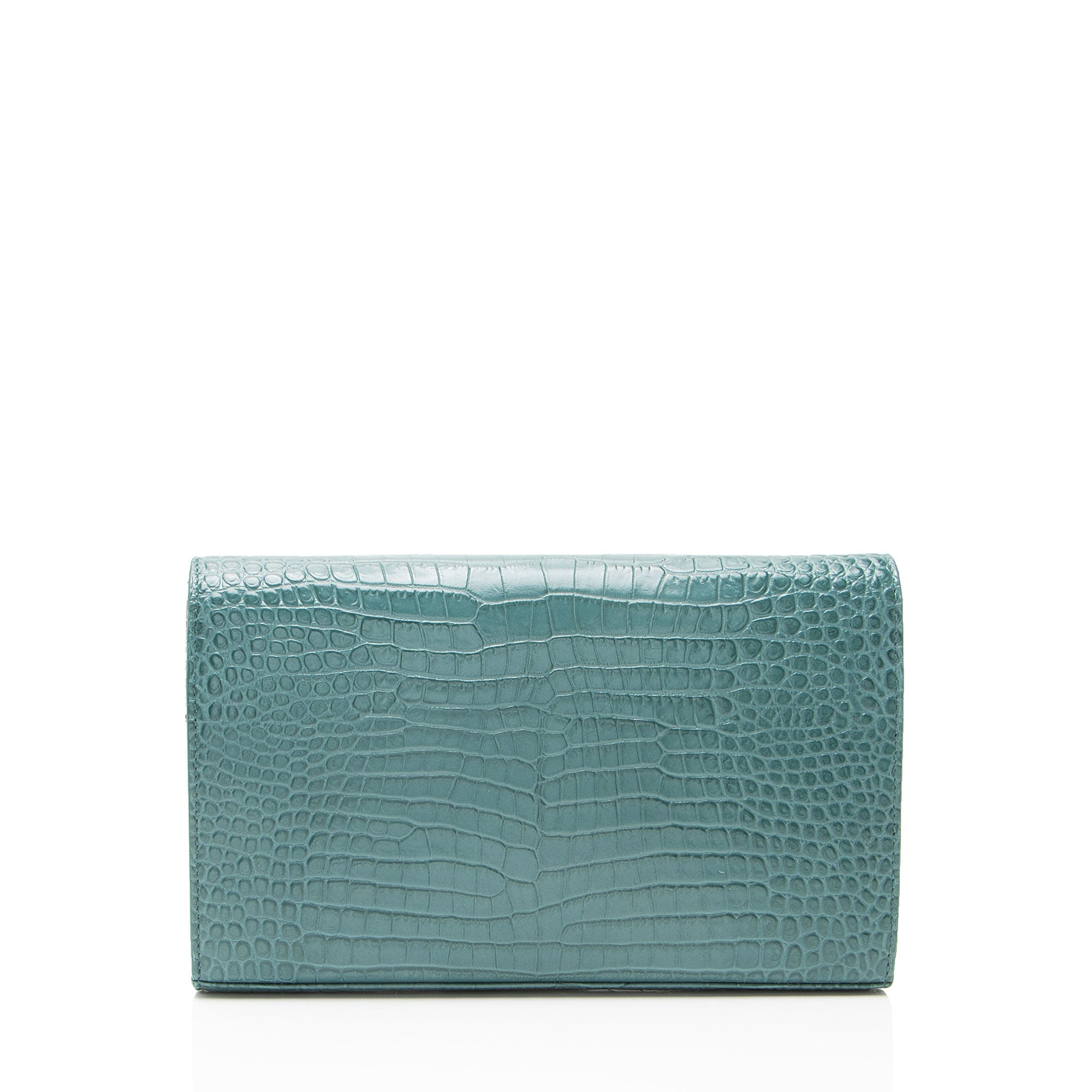 Saint Laurent Croc Embossed Leather Monogram Chain Wallet