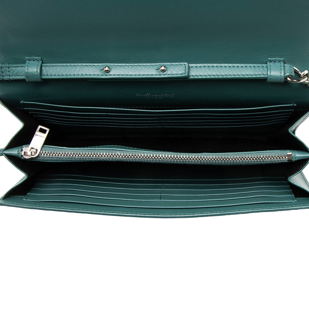 Saint Laurent Croc Embossed Leather Monogram Chain Wallet