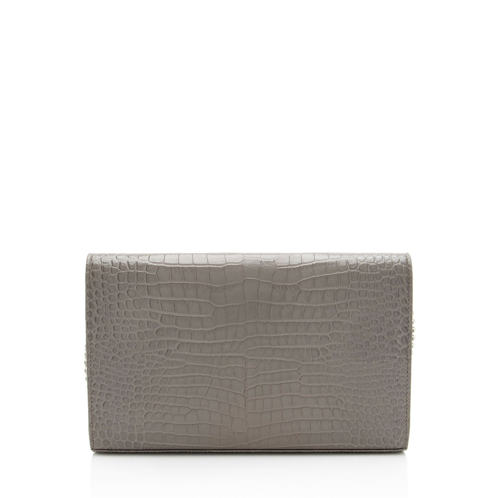 Saint Laurent Croc Embossed Leather Monogram Chain Wallet