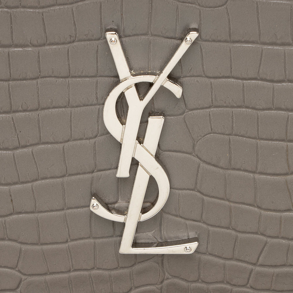 Saint Laurent Croc Embossed Leather Monogram Chain Wallet