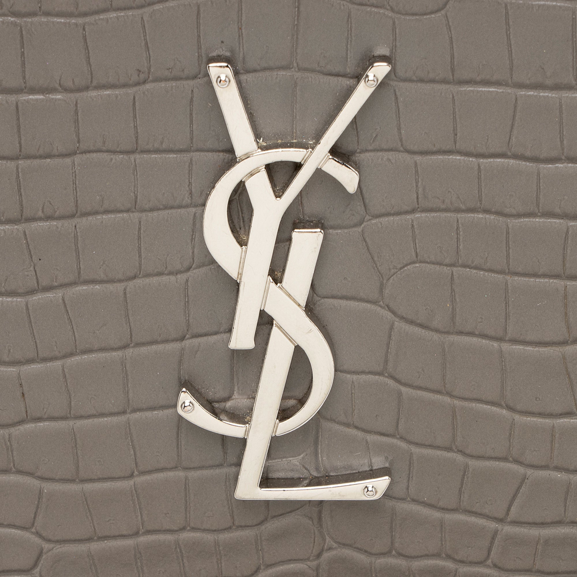 Saint Laurent Croc Embossed Leather Monogram Chain Wallet