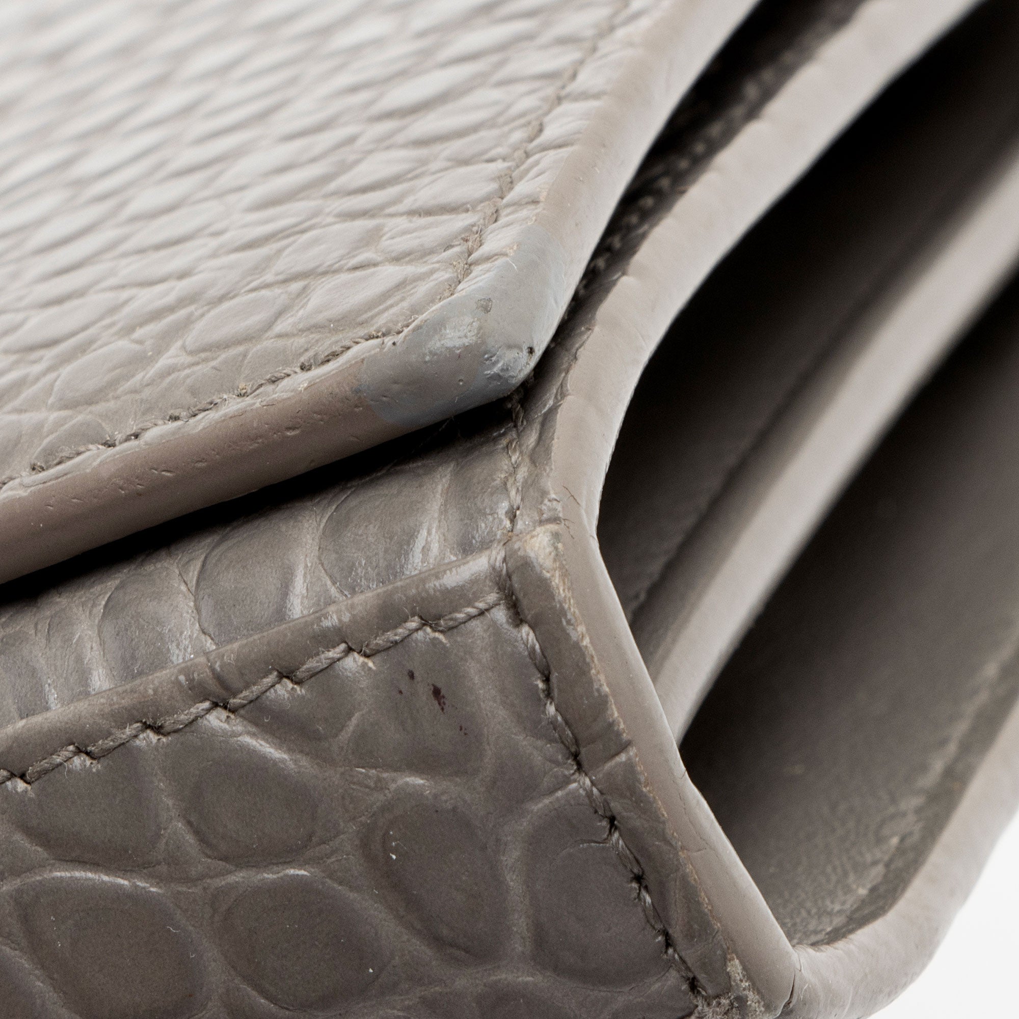 Saint Laurent Croc Embossed Leather Monogram Chain Wallet