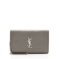 Saint Laurent Croc Embossed Leather Monogram Chain Wallet