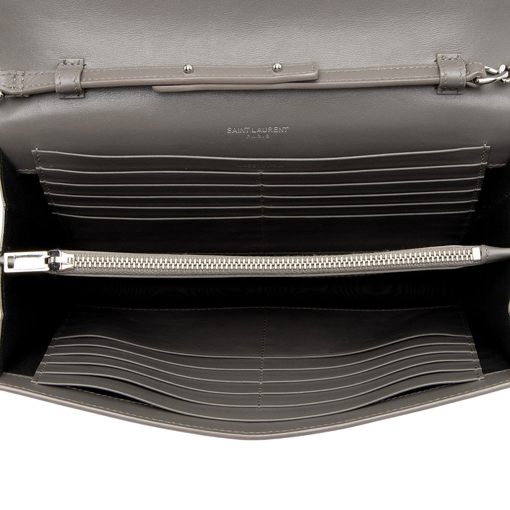 Saint Laurent Croc Embossed Leather Monogram Chain Wallet