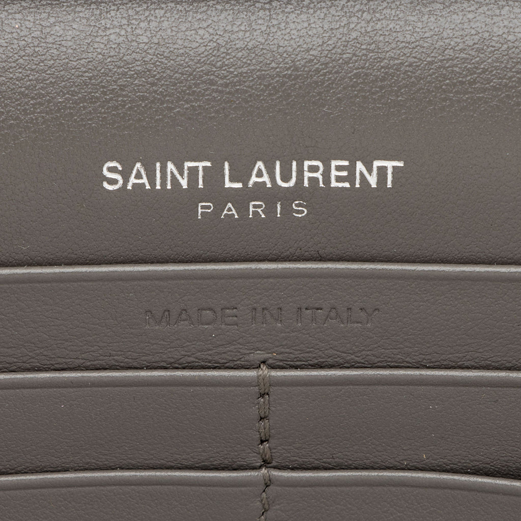 Saint Laurent Croc Embossed Leather Monogram Chain Wallet