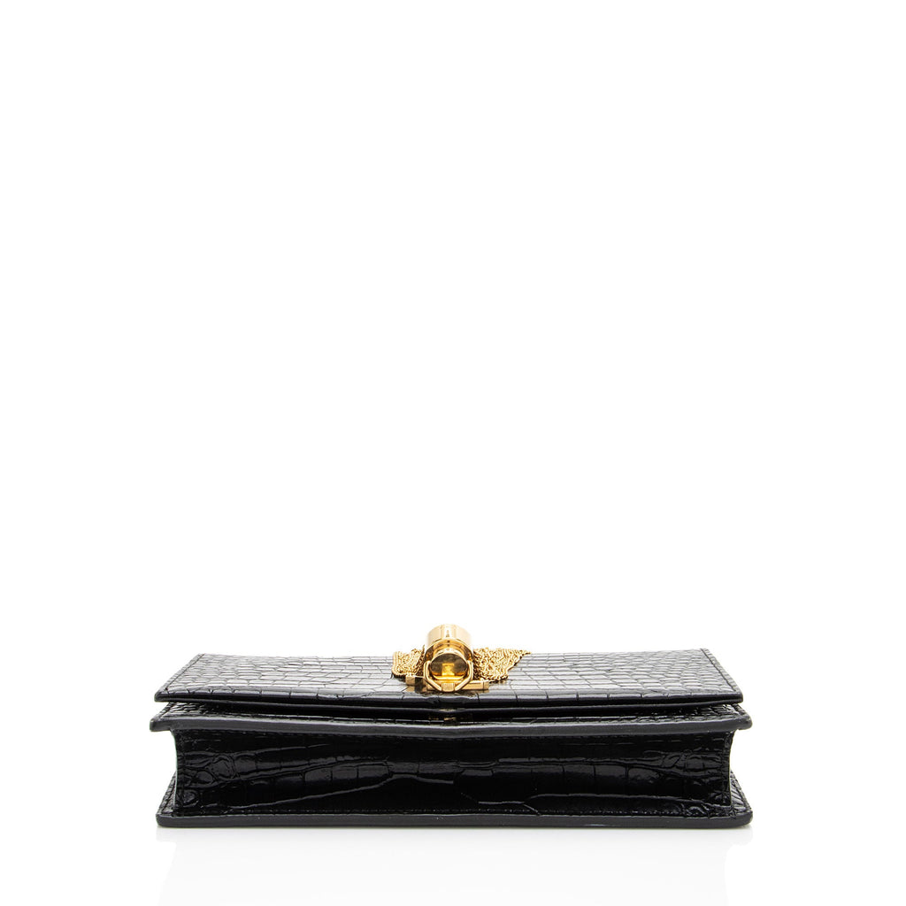 Saint Laurent Croc Embossed Leather Monogram Kate Tassel Chain Wallet