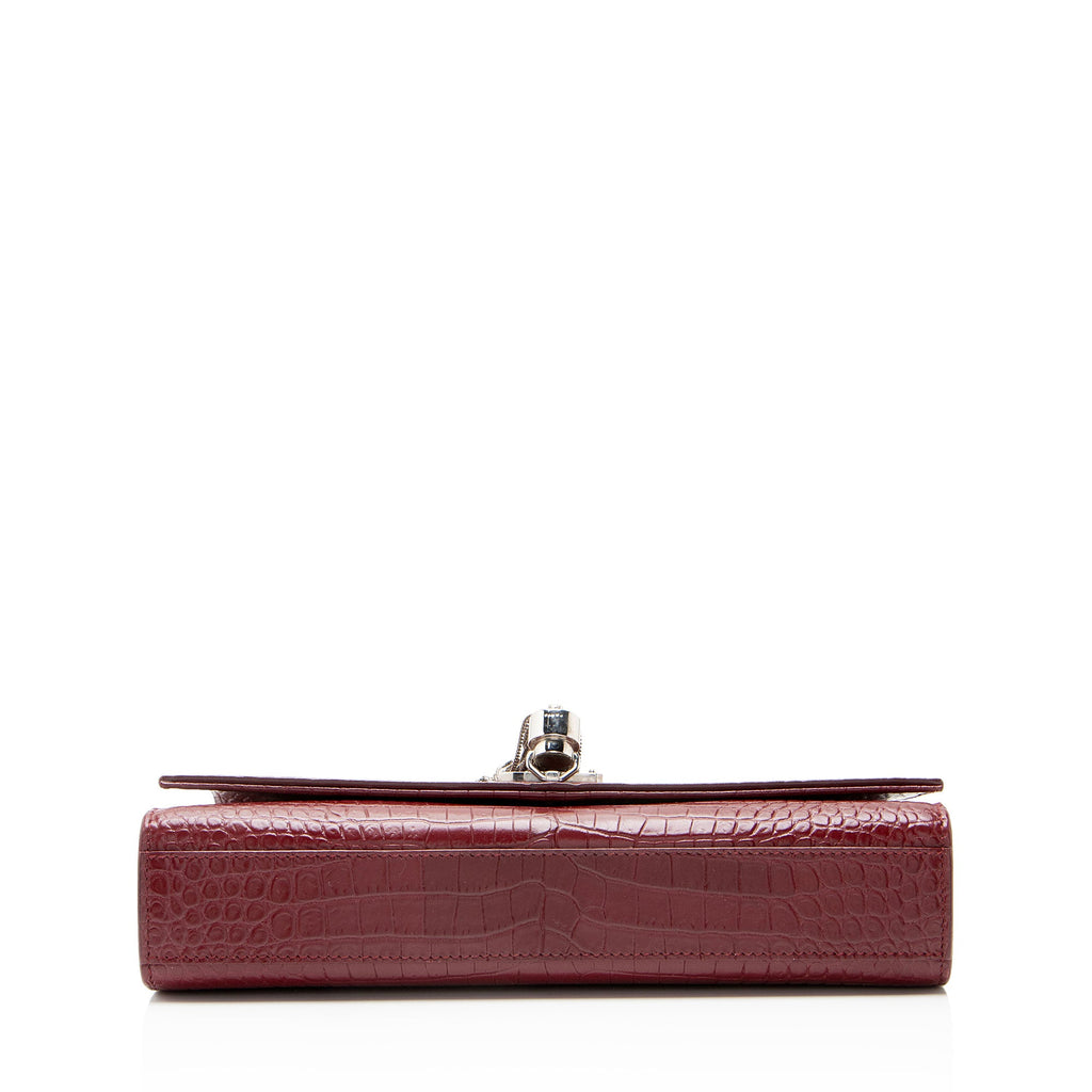 Saint Laurent Croc Embossed Leather Monogram Kate Tassel Medium Shoulder Bag
