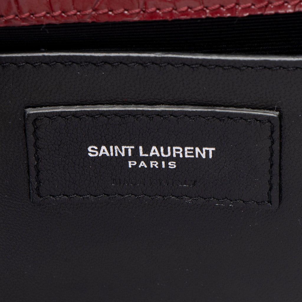 Saint Laurent Croc Embossed Leather Monogram Kate Tassel Medium Shoulder Bag