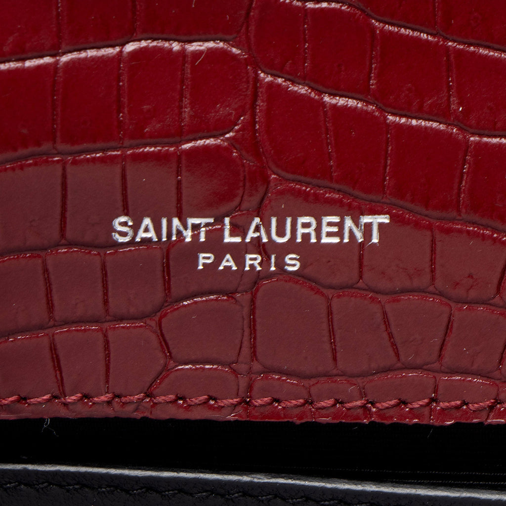 Saint Laurent Croc Embossed Leather Monogram Kate Tassel Medium Shoulder Bag
