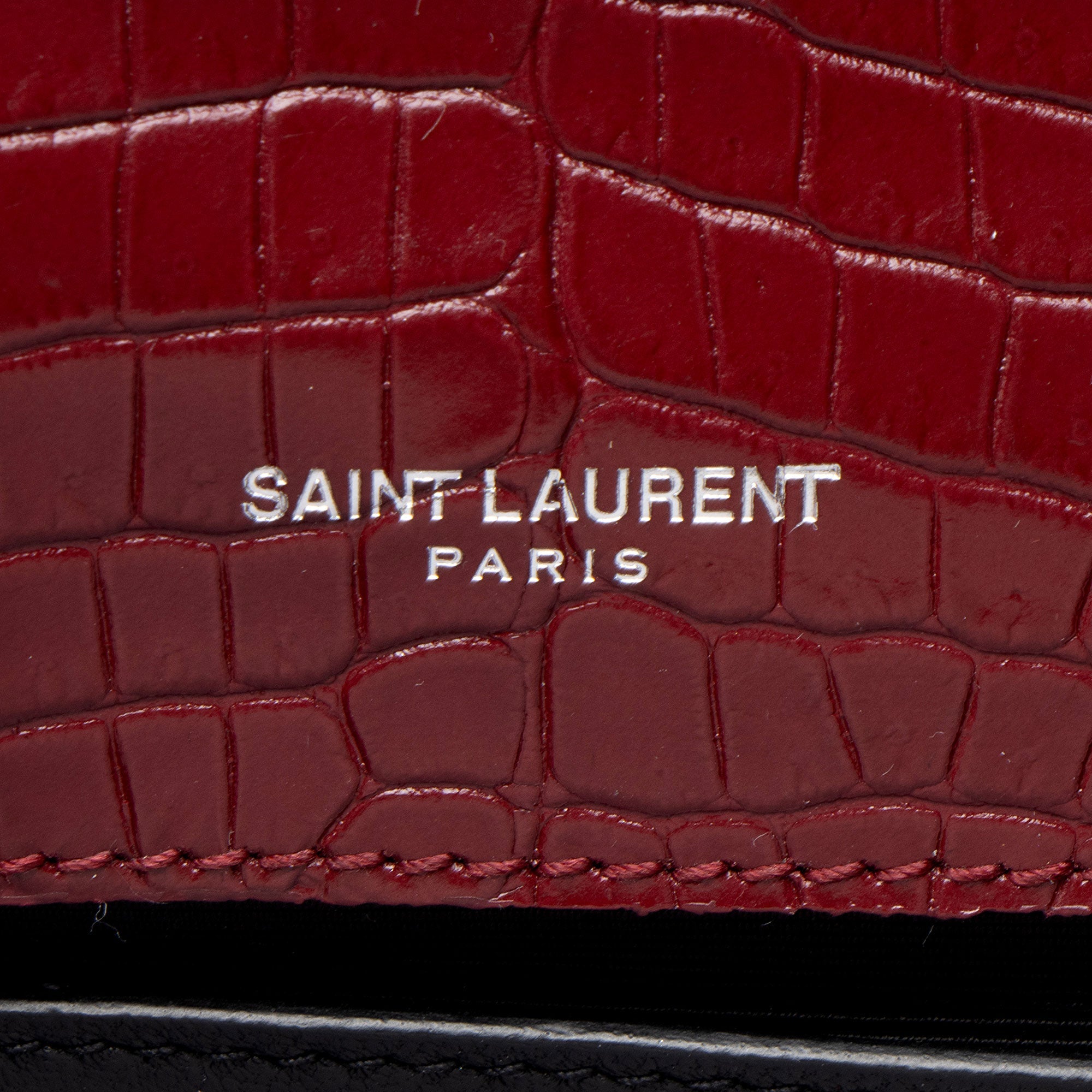 Saint Laurent Croc Embossed Leather Monogram Kate Tassel Medium Shoulder Bag