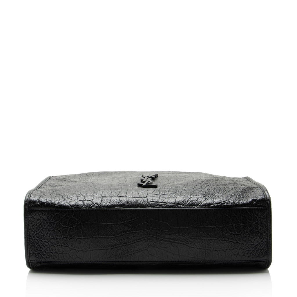 Saint Laurent Croc Embossed Leather Monogram Niki Large Shopping Tote