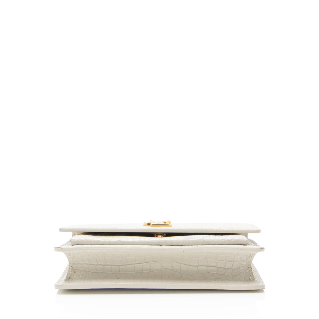 Saint Laurent Croc Embossed Leather Monogram Sunset Chain Wallet
