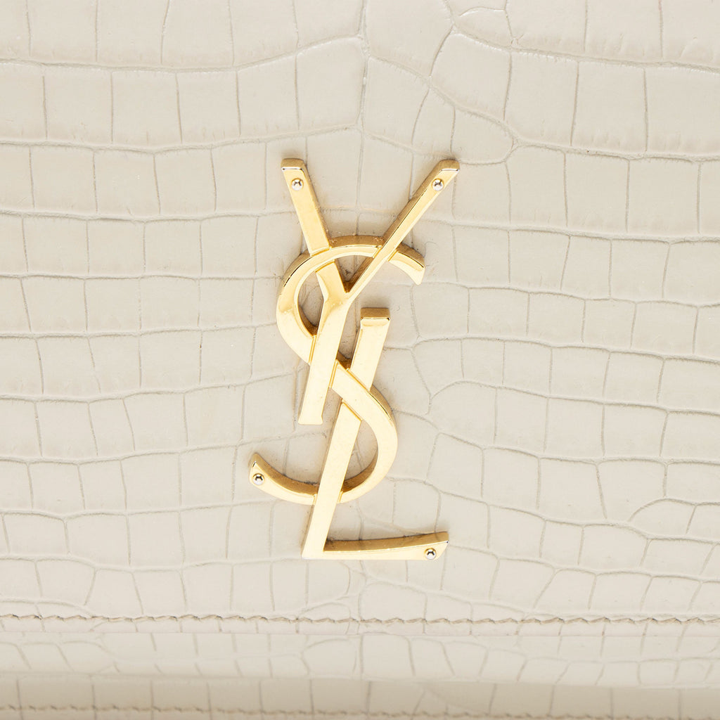 Saint Laurent Croc Embossed Leather Monogram Sunset Chain Wallet