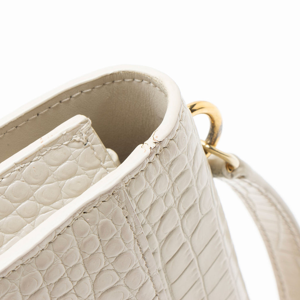 Saint Laurent Croc Embossed Leather Monogram Sunset Chain Wallet