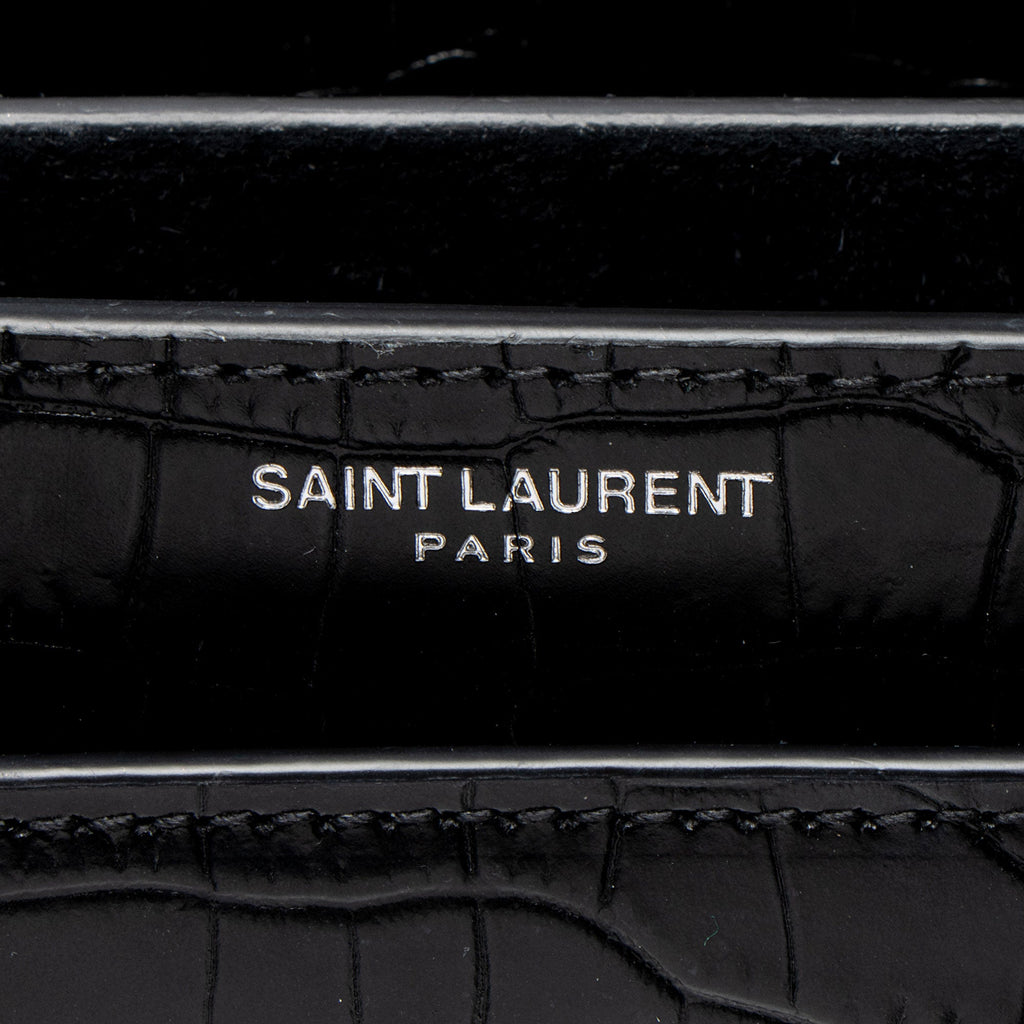 Saint Laurent Croc Embossed Leather Monogram Sunset Medium Shoulder Bag