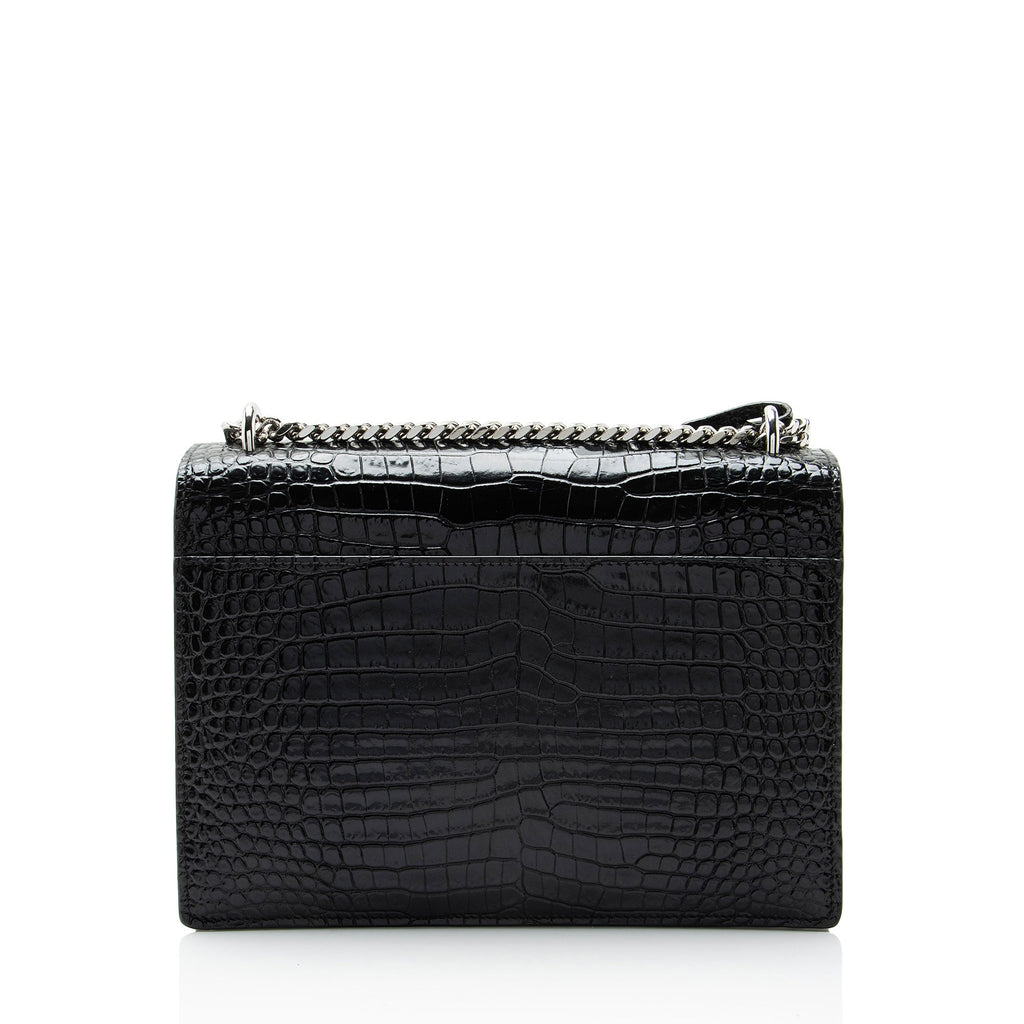 Saint Laurent Croc Embossed Leather Monogram Sunset Medium Shoulder Bag
