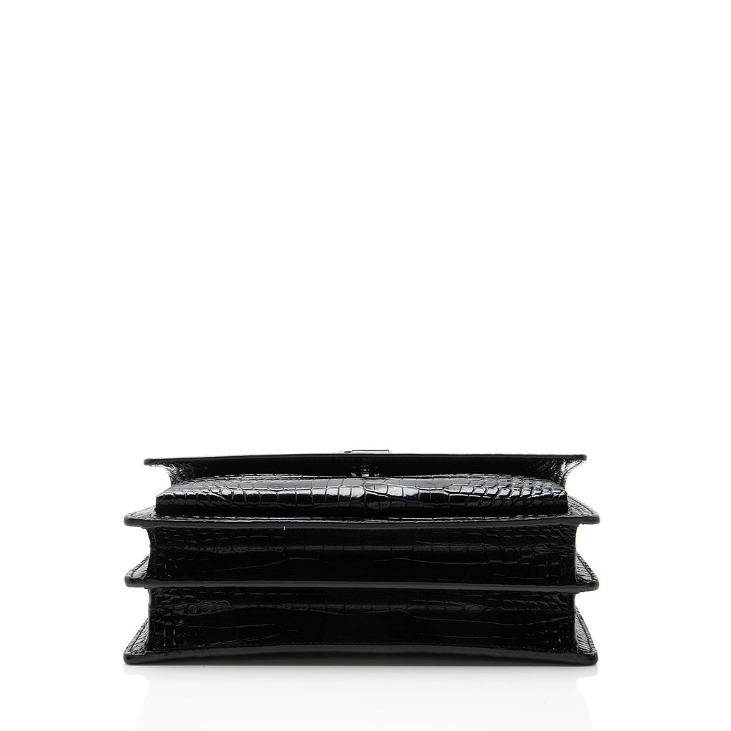 Saint Laurent Croc Embossed Leather Monogram Sunset Medium Shoulder Bag