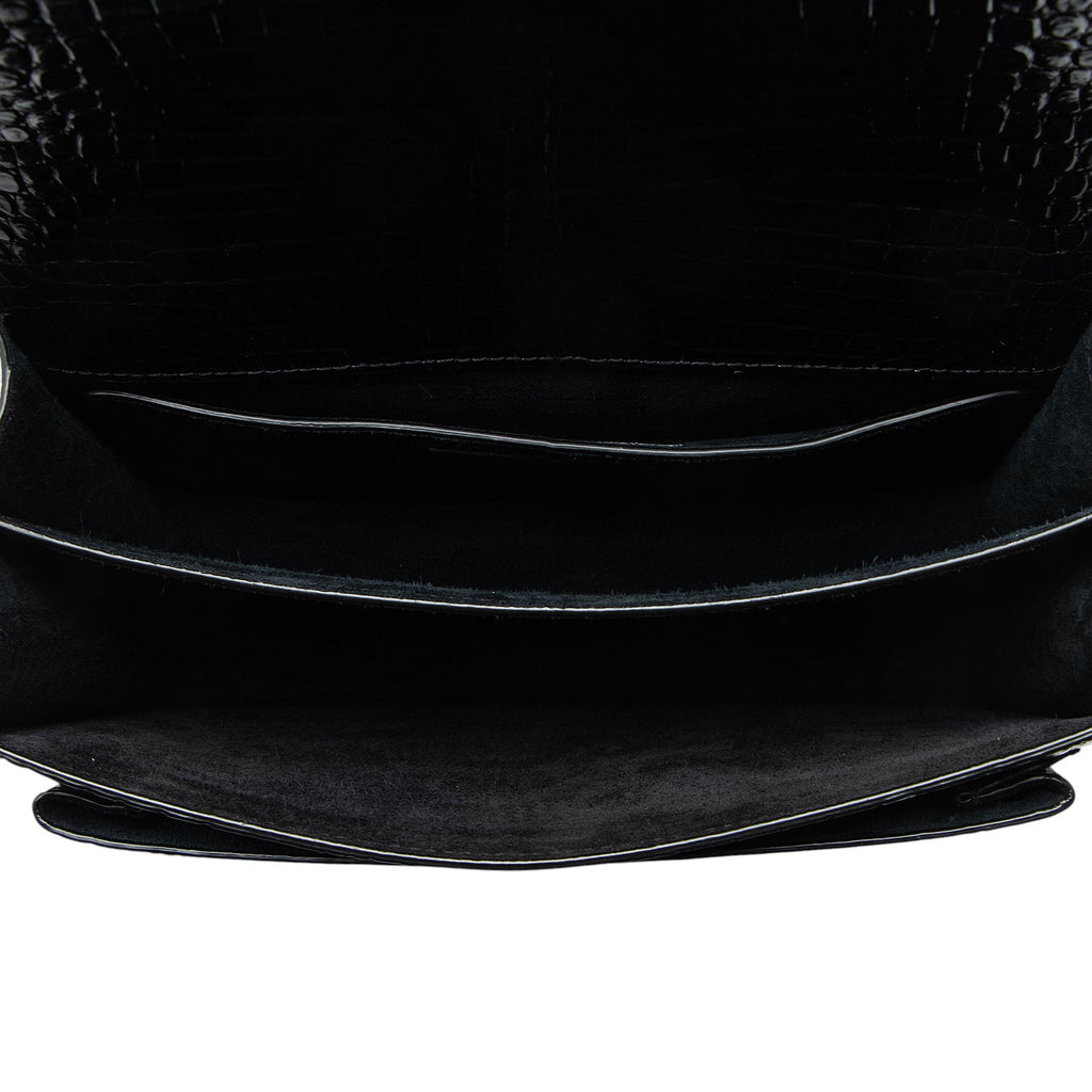 Saint Laurent Croc Embossed Leather Monogram Sunset Medium Shoulder Bag