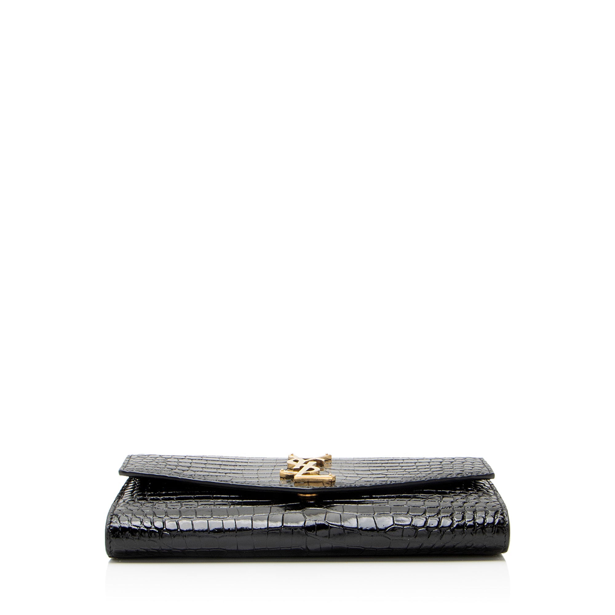 Saint Laurent Croc Embossed Leather Monogram Uptown Chain Wallet