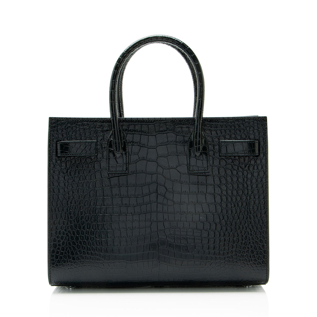 Saint Laurent Croc Embossed Leather Sac De Jour Baby Tote