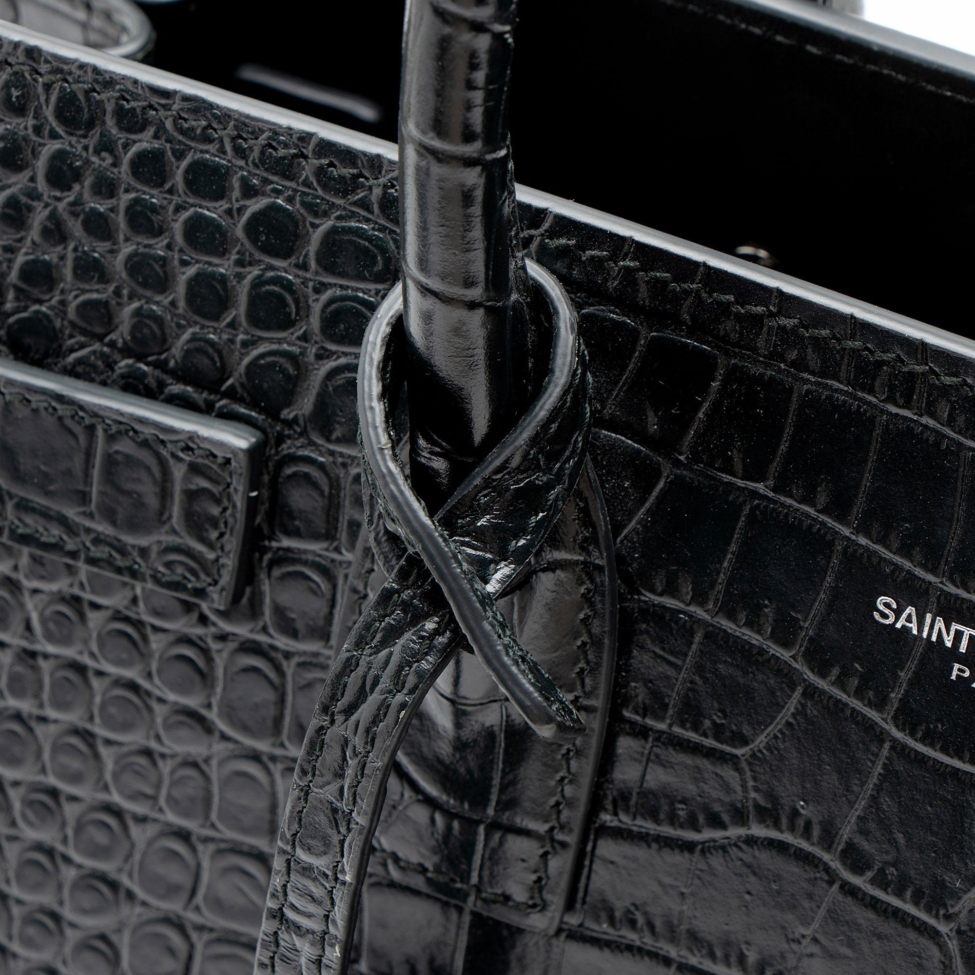 Saint Laurent Croc Embossed Leather Sac De Jour Baby Tote