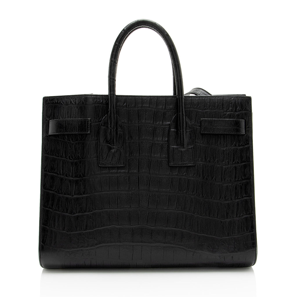 Saint Laurent Croc Embossed Leather Sac De Jour Small Tote