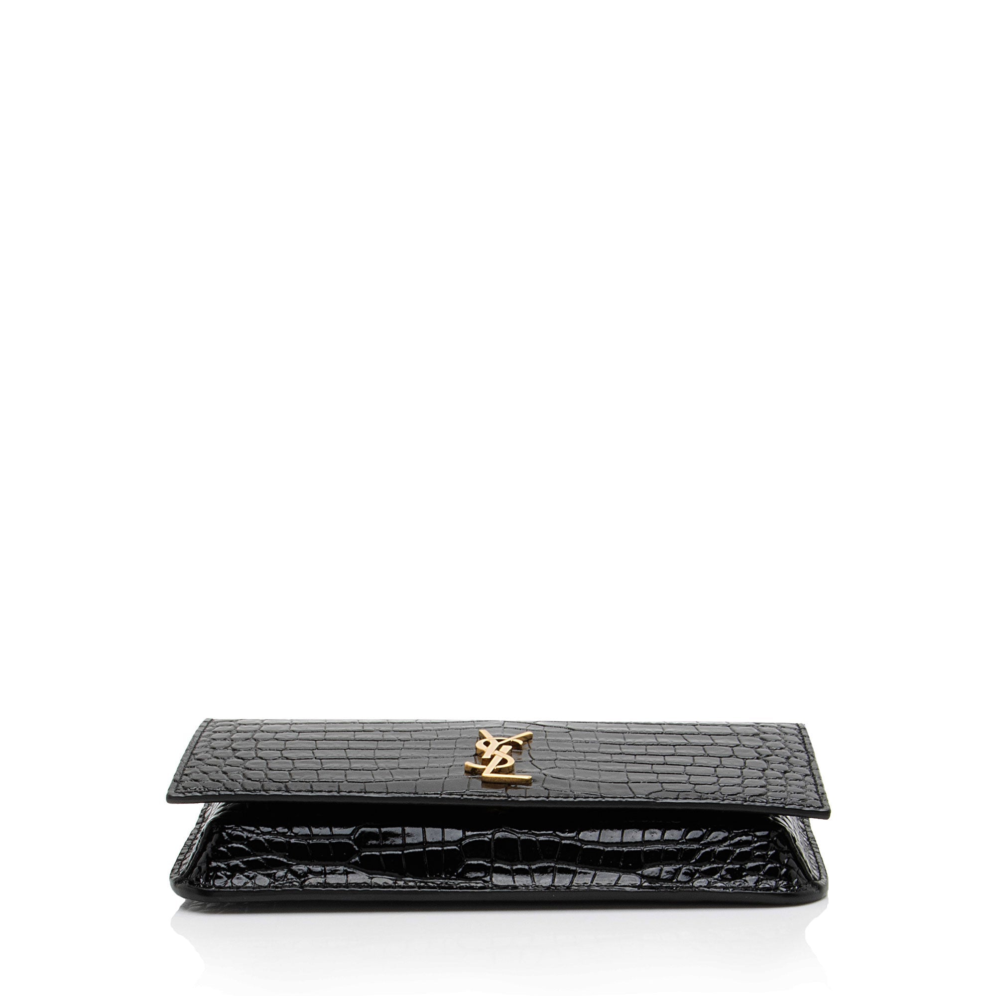 Saint Laurent Croc Embossed Monogram Phone Holder Shoulder Bag