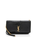 Saint Laurent Croc Embossed Monogram Phone Holder Shoulder Bag